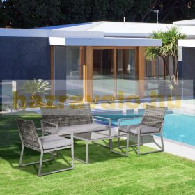   Polirattan ülőgarnitúra 4 darabos modern kerti bútor szett acélszürke