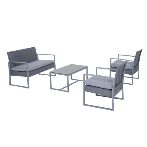 Polirattan sofa set 4-piece modern garden furniture set metal gray
