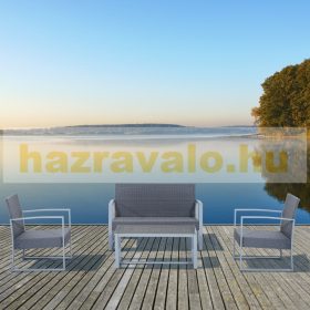   Polirattan ülőgarnitúra 4 darabos modern kerti bútor szett fém szürke