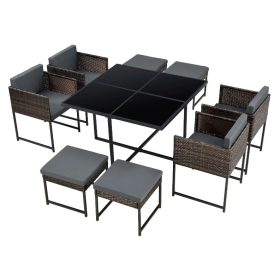   Kerti polirattan ülőgarnitúra 8 személyes kültéri bútor szett barna-szürke