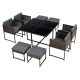 Garden polyrattan seating set 8-person outdoor furniture set brown-grey