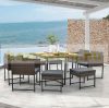 Garden polyrattan seating set 8-person outdoor furniture set brown-grey