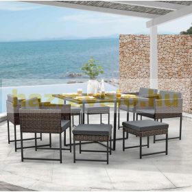   Kerti polirattan ülőgarnitúra 8 személyes kültéri bútor szett barna-szürke