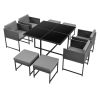 Garden polyrattan seating set 8-person outdoor furniture set dark grey