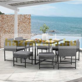   Kerti polirattan ülőgarnitúra 8 személyes kültéri bútor szett sötétszürke