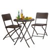 Garden furniture set with 3 folding chairs and table, brown 