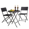 Garden furniture set with 3 folding chairs and table, black