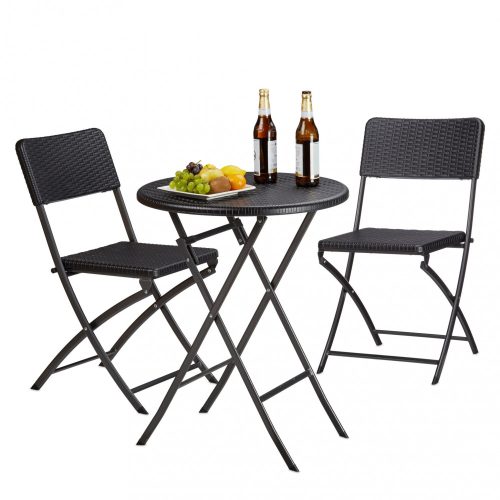 Garden furniture set with 3 folding chairs and table, black