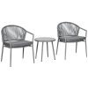 3-piece garden furniture set 2 chairs and 1 table with glass top, weatherproof metal frame with rattan effect, gray
