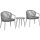 3-piece garden furniture set 2 chairs and 1 table with glass top, weatherproof metal frame with rattan effect, gray