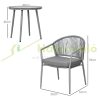 3-piece garden furniture set 2 chairs and 1 table with glass top, weatherproof metal frame with rattan effect, gray