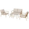5-piece garden furniture set with marble table tops, metal frame, light brown-cream white seating set