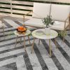 5-piece garden furniture set with marble table tops, metal frame, light brown-cream white seating set