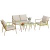 5-piece garden furniture set with marble table tops, metal frame, light brown-cream white seating set