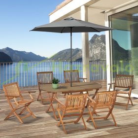   7 részes kerti garnitúra natúr fa kerti teraszgarnitúra összecsukható kültéri balkon szett terasz bútor kerti bútor