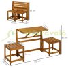 Transformable garden furniture set two-person dining set, table with 2 chairs made of pine wood weatherproof