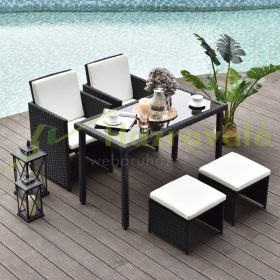   Polirattan ülőgarnitúra étkezőgarnitúra kerti szett fekete