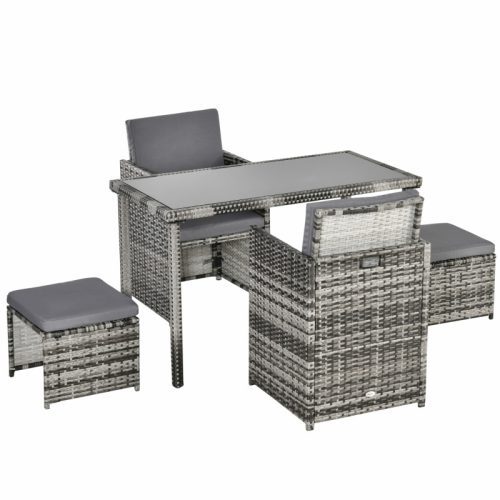 Polyrattan seating set dining set garden set gray