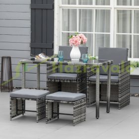   Polirattan ülőgarnitúra étkezőgarnitúra kerti szett szürke