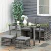 Polyrattan seating set dining set garden set gray