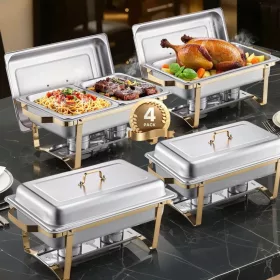   Arany színű chafing büfé ételmelegítő készlet 2 × 7,5 L + 4 × 4 L ételtartóval, 4 egységes