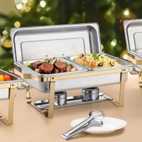   Arany színű chafing büfé ételmelegítő készlet 2 × 7,5 L + 4 × 4 L ételtartóval, 4 egységes