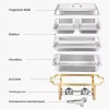 Arany színű chafing büfé ételmelegítő készlet 2 × 7,5 L + 4 × 4 L ételtartóval, 4 egységes