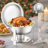 Ezüstszínű chafing kerek büfé ételmelegítő készlet 4 × 4,7 L fedővel és összecsukható állvánnyal