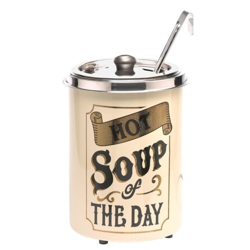 Soup chafing vintage style, 5 liter "Hot soup of the day" stainless steel soup warmer, enameled soup pot