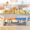 Rozsdamentes chafing büfé ételmelegítő készlet 4 × 8,5 L fedővel, tüzelőanyag-tartóval és fogókkal