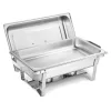 Rozsdamentes chafing büfé ételmelegítő készlet 6 × 8,5 L fedővel, égőpaszta-tartóval és fogókkal