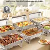 Rozsdamentes chafing büfé ételmelegítő készlet 6 × 8,5 L fedővel, égőpaszta-tartóval és fogókkal