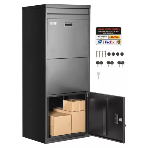 Csomagátvevő postaláda zárral 1198x500x360 mm, levél- és csomagbedobó nyílással, fekete