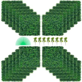   Műnövény dekorfal 24 db 50x50 cm élethű műnövény zöldfal mesterséges virágfal sötétzöld növényfal