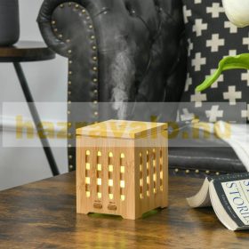   Aroma diffúzor bambusz házzal 10x10x13 cm 7 LED világítással
