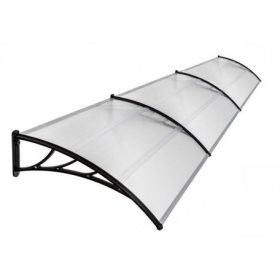   Előtető polikarbonát 360x100 fekete keret áttetsző színtelen üregkamrás tető például bejárati ajtó vagy ablakok fölé. Szállítás könnyített csomagolás