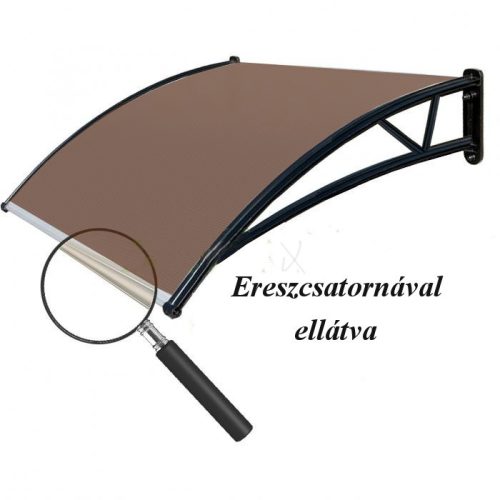 Entrance door window polycarbonate protective roof with gutter 150x100 Black frame brown cavity roof