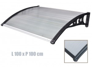 Canopy Italform 100x100 cm expandable, black frame colorless polycarbonate with hollow chamber.  Between the two support arms, the roof is made of one piece.