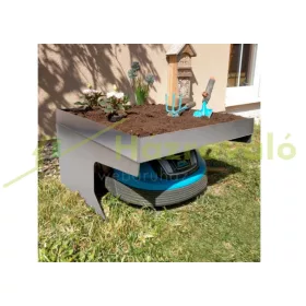   Automata robot fűnyíró előtető ültetőládával rozsdamentes acél védőtető virágágyással 37x60x70 cm inox fűnyíró garázs