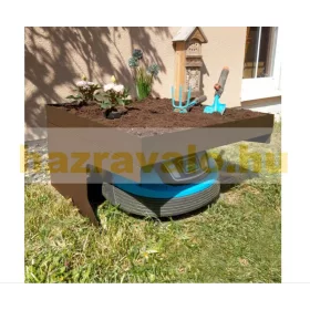   Automata robot fűnyíró előtető ültetőládával védőtető virágágyással fém 37x60x70 cm barna fűnyíró garázs