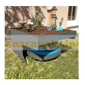 Automata robot fűnyíró előtető ültetőládával védőtető virágágyással fém 37x60x70 cm antracit fűnyíró