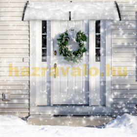   Előtető 100x100cm fekete keret áttetsző üregkamrás polikarbonát. A két C típusú tartókar között egy darabból áll a tetőlap.