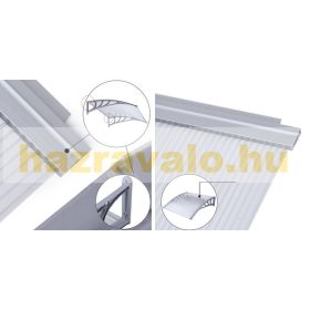   Előtető ZENN 100x100cm szürke keret áttetsző üregkamrás polikarbonát. A két tartókar között egy darabból áll a tetőlap.