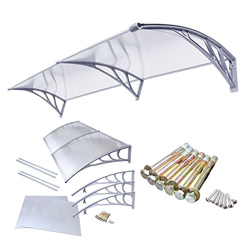 Canopy with a larger than usual extension 200x120 gray frame translucent cavity chamber polycarbonate semi-canopy C-type arm for example over front door or windows 