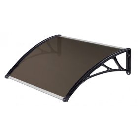   A szokásosnál nagyobb kinyúlású előtető 120x120 fekete C típusú keret bronz tömör polikarbonát - plexi -féltető például bejárati ajtó vagy ablakok fölé