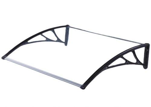 Canopy 120x120 black frame with larger projection than usual, translucent hollow-chamber polycarbonate semi-canopy, type C arm, for example over front doors or windows 