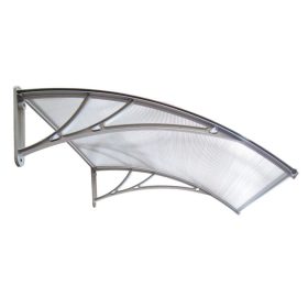   Előtető 120x60 cm szürke keret áttetsző üregkamrás polikarbonát tetőlap ZENN típusú előtető C típusú kar 