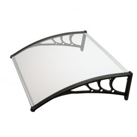   Előtető 150x100cm fekete keret áttetsző tömör polikarbonát - plexi  tetőlap B típusú kar ajtóvédő tető 