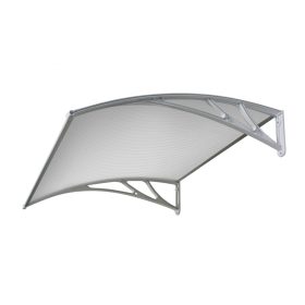   A szokásosnál nagyobb kinyúlású ZENN előtető 150x120 szürke keret áttetsző üregkamrás polikarbonát C típusú kar féltető például bejárati ajtó vagy ablakok fölé