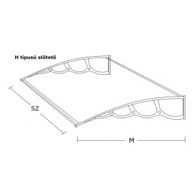   Extra kinyúlású előtető 150x150 fekete keret áttetsző üregkamrás polikarbonát féltető H típusú kar például bejárati ajtó vagy ablakok fölé